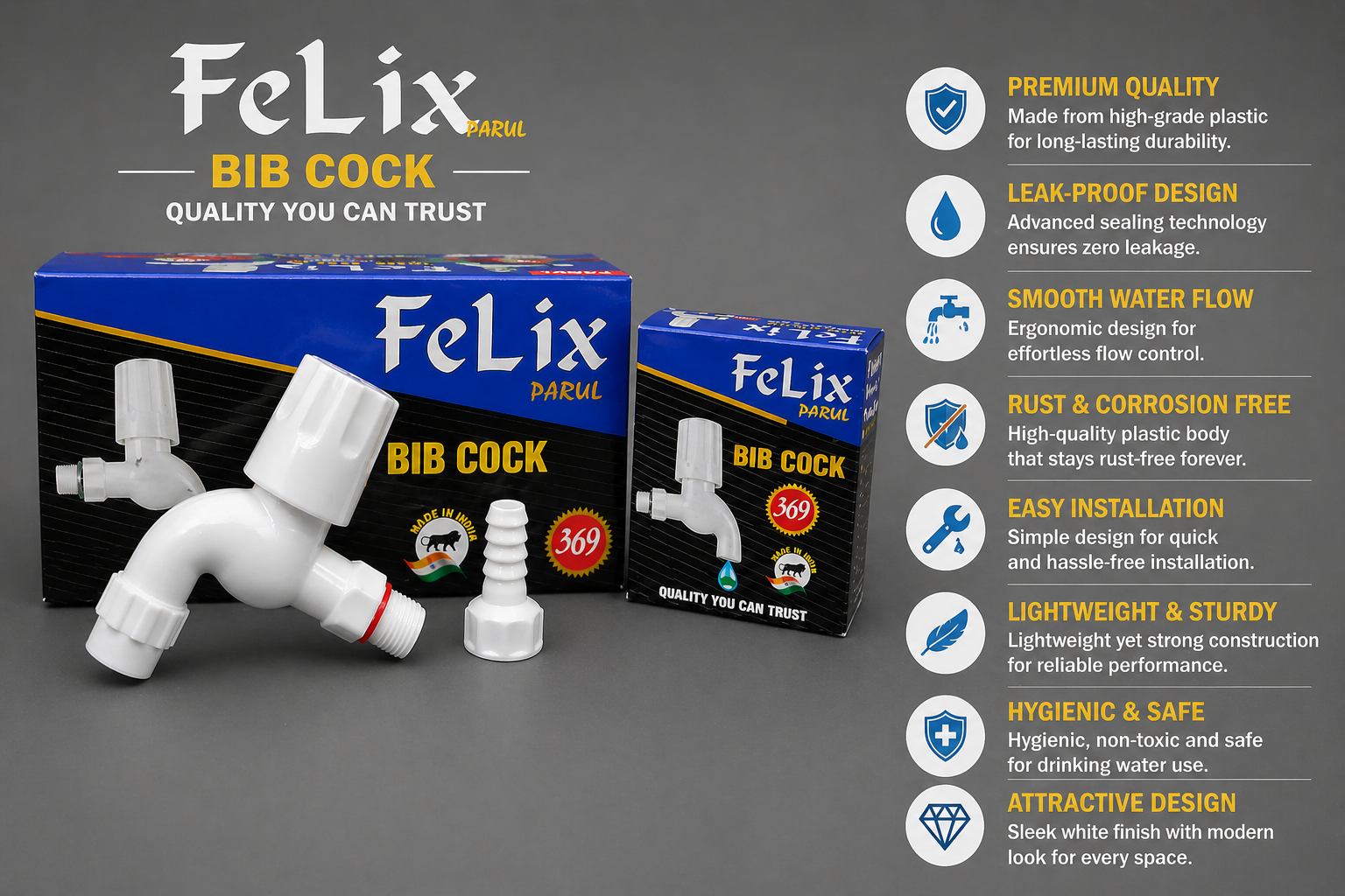 Felix Parul Premium Bib Cock Tap – Leak Proof Plastic Water Tap - Image 2