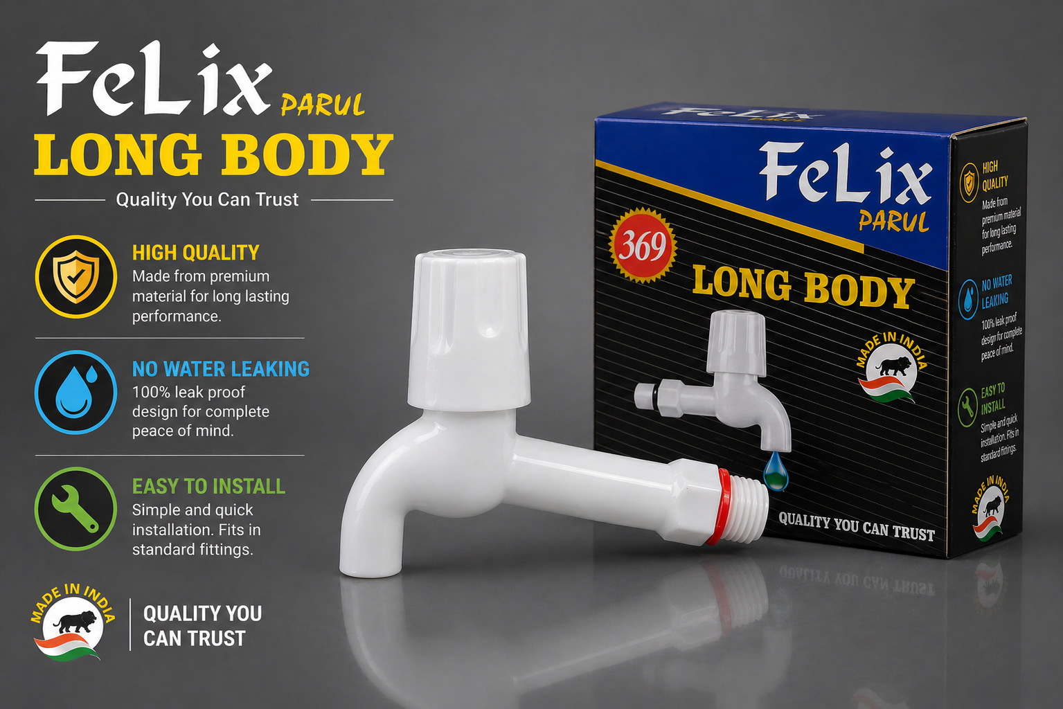 Felix Parul Long Body Tap – Premium Leak Proof Plastic Faucet - Image 2