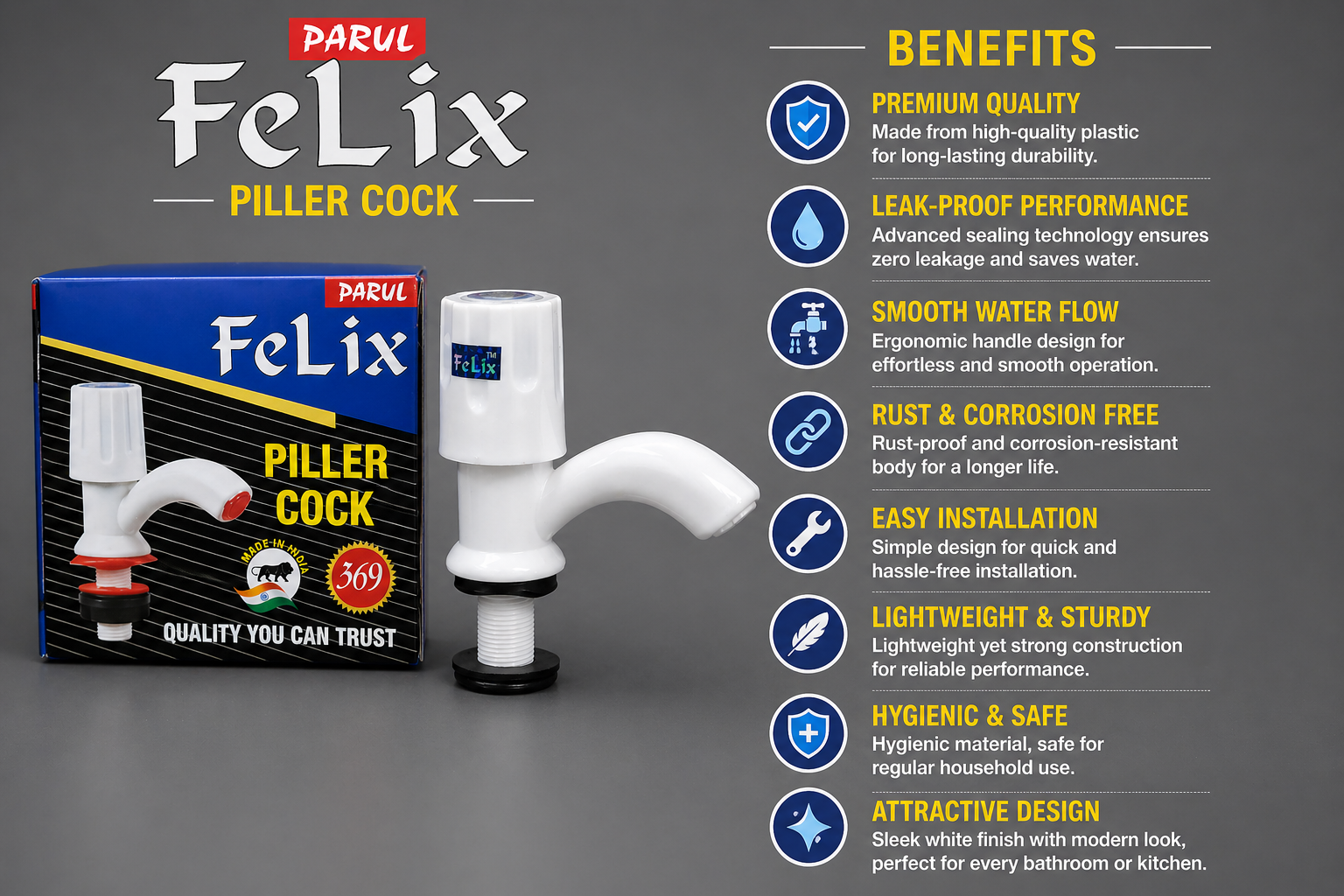 Felix Parul Pillar Cock Tap – Premium Plastic Wash Basin Faucet - Image 2