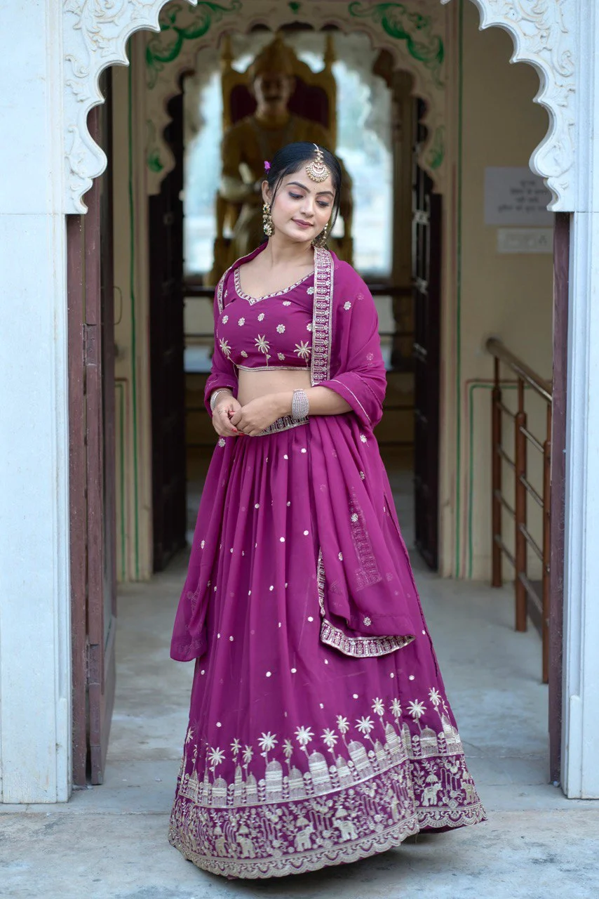 Premium Semi-Stitched Lehenga Choli Set – Rich Embroidery & Can-Can Finish in Heavy Georgette