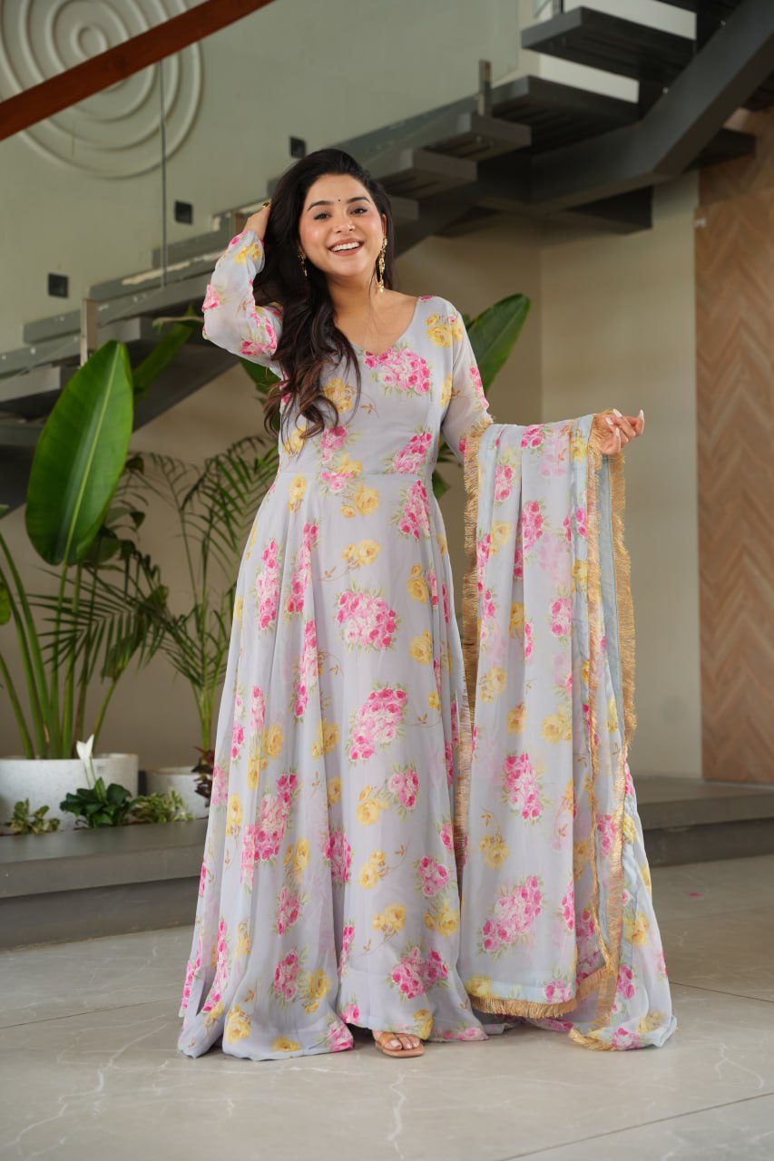 Twirl in Style – Premium Printed Gowns with Dupatta 15577