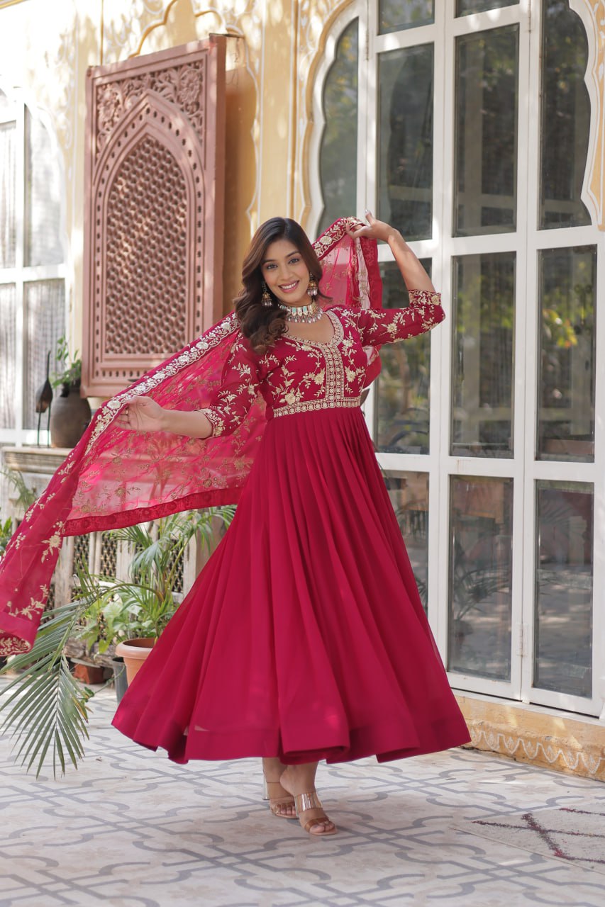 Drape & Dazzle – Readymade Gowns with Zari & Sequin Elegance 15578
