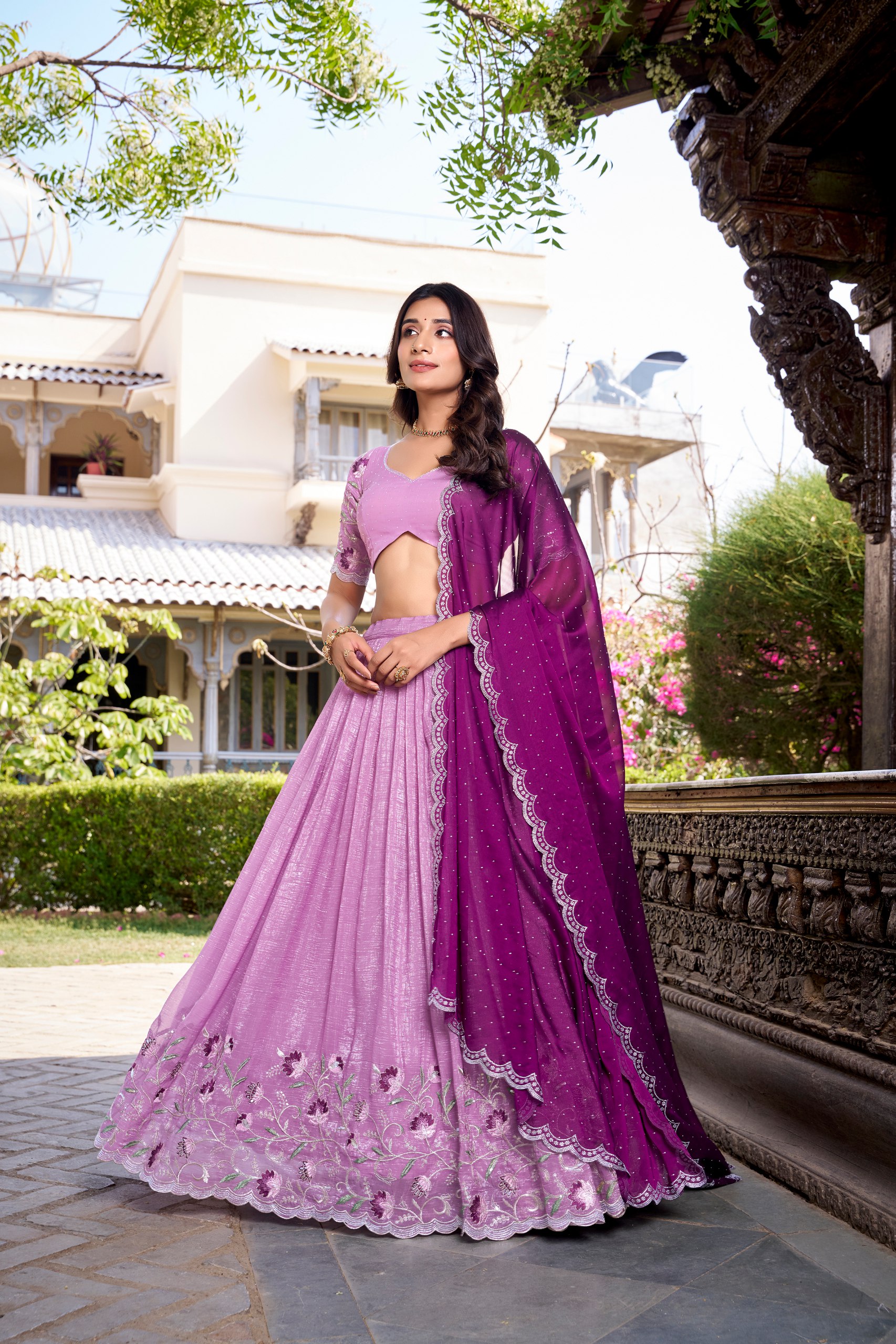 Elegant Semi-Stitched Lehenga Choli with Sequins, Thread & Foil Work 15579