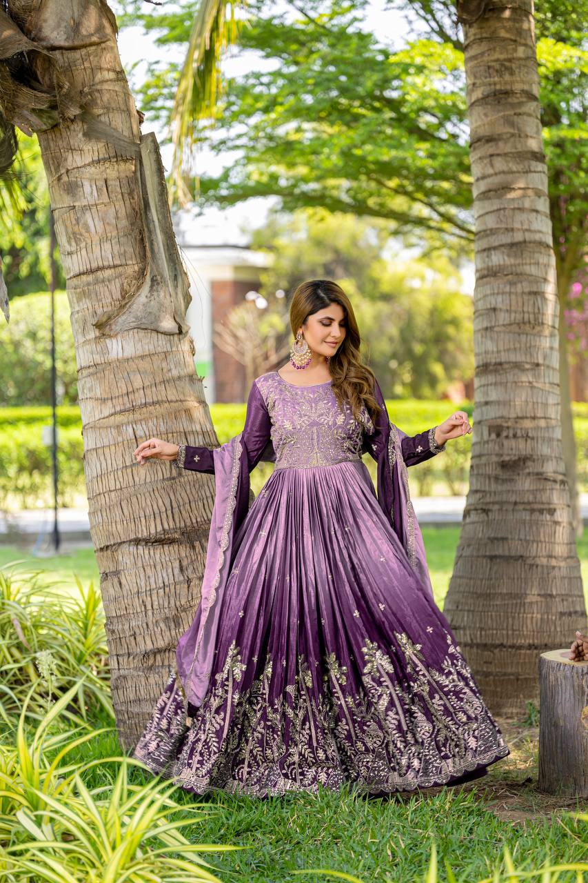 Premium Fully Stitched Designer Chinon & Vichitra Silk Suit with Heavy Sequins & Thread Embroidery