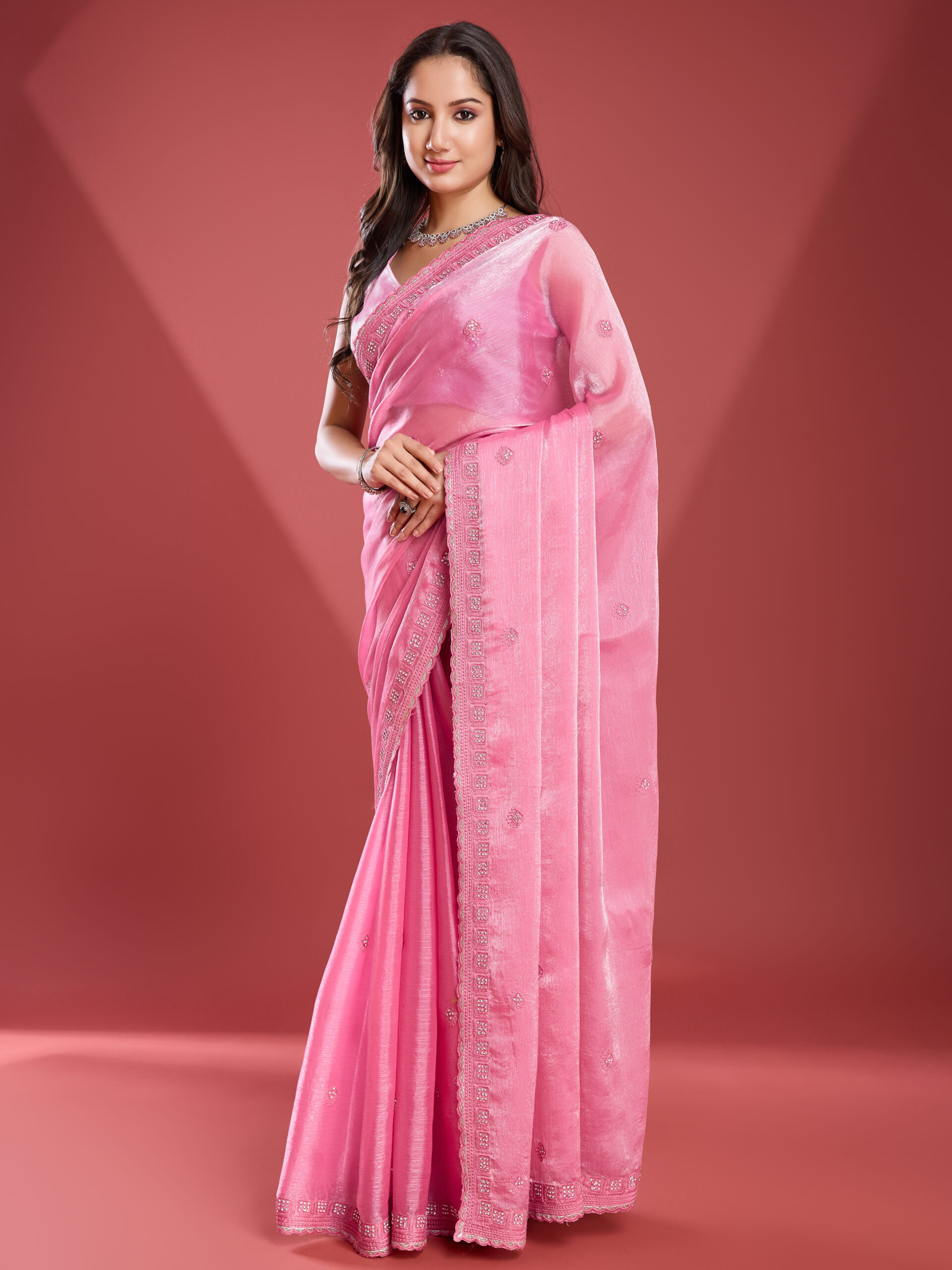 Elegant Soft Tissue Burberry Saree with Butta Embroidery & Zarkan Handwork 15586