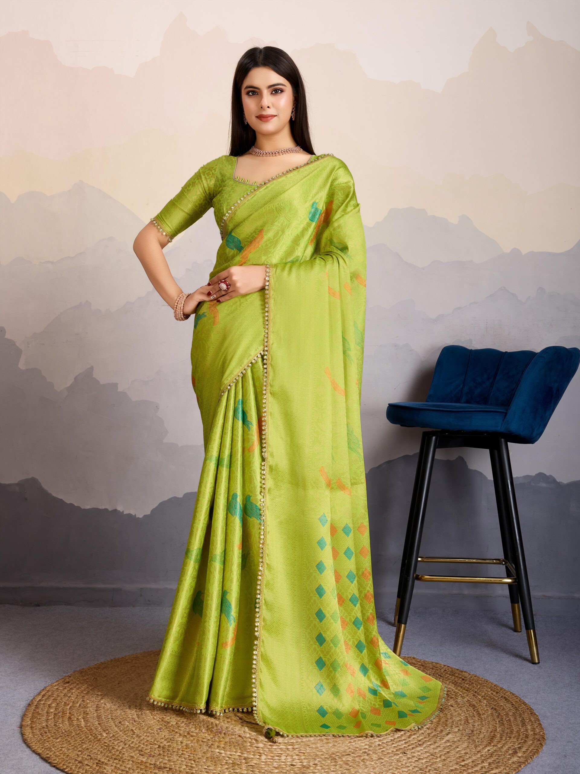 Elegant Silk Saree with Fancy Stone Lace & Designer Latkan-15589